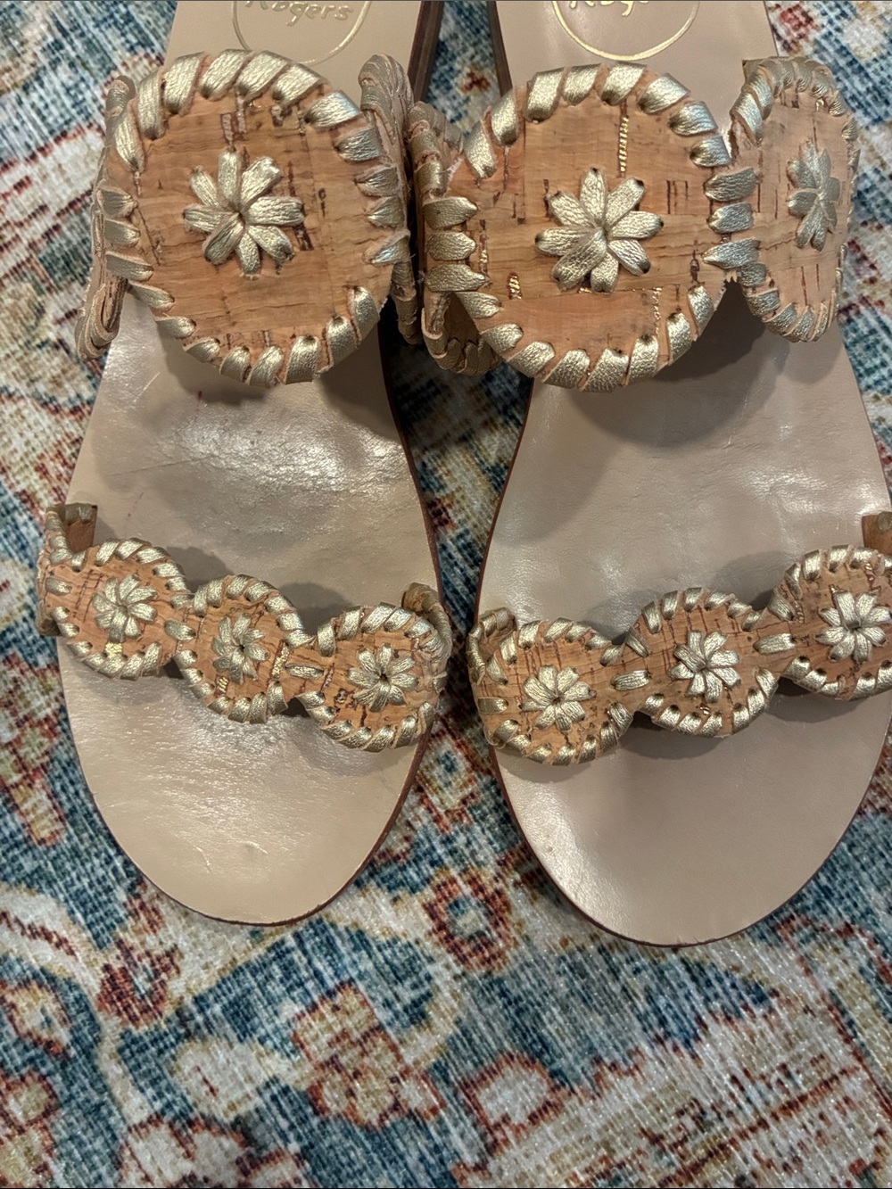 Jack Rogers "Lauren" Cork with Metallic Gold Medallion Slide Sandals size 9 - Picture 2 of 8